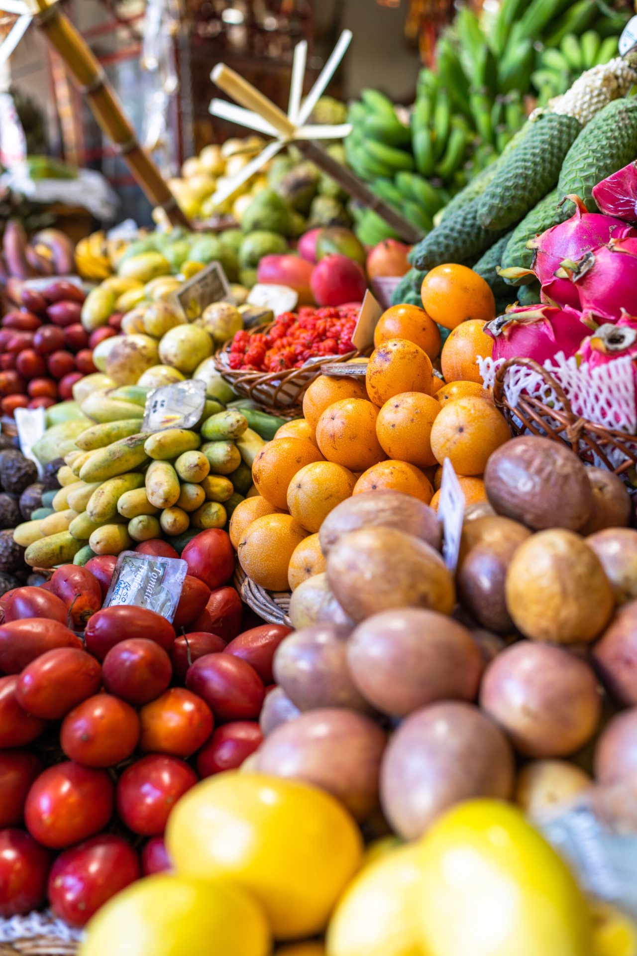 Fresh exotic fruits on famous market in Funchal Mercado dos Lavr